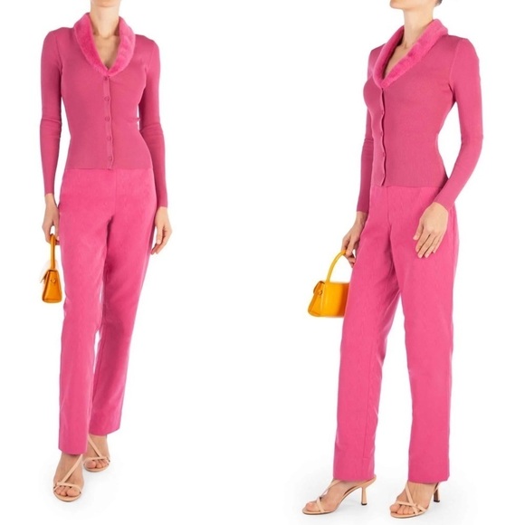 New! STAUD 💗 Celina Faux Fur Collar Rib Knit Top In Lollipop 💗 XS! SALE! - Picture 8 of 14